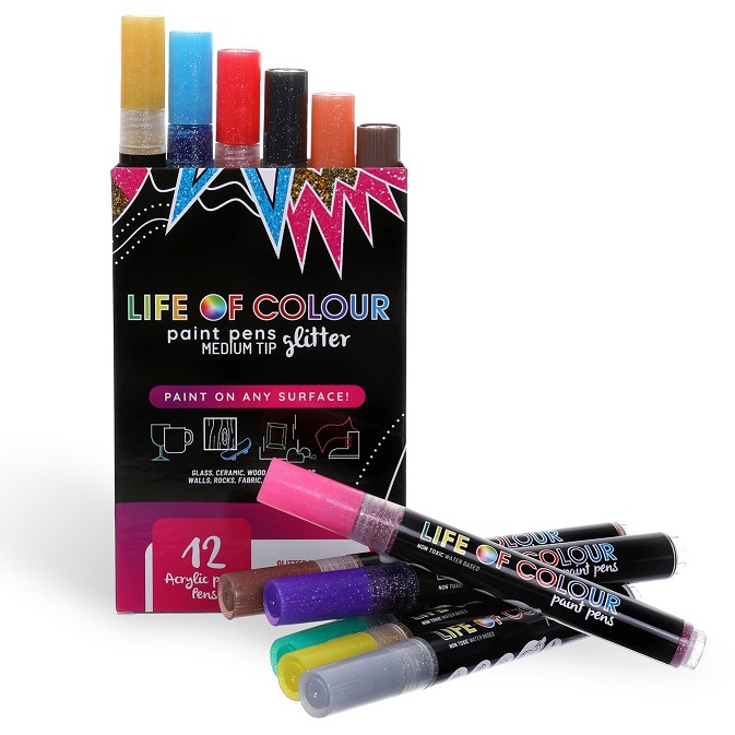 Paint Pens Glitter Colour Medium Tip 12pack