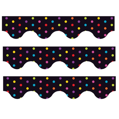 Multicolour Polka Dots (Black) - Scalloped Borders (Pack of 12)
