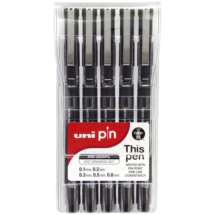 Uni Pin Fine Line Pens - Wallet of 5