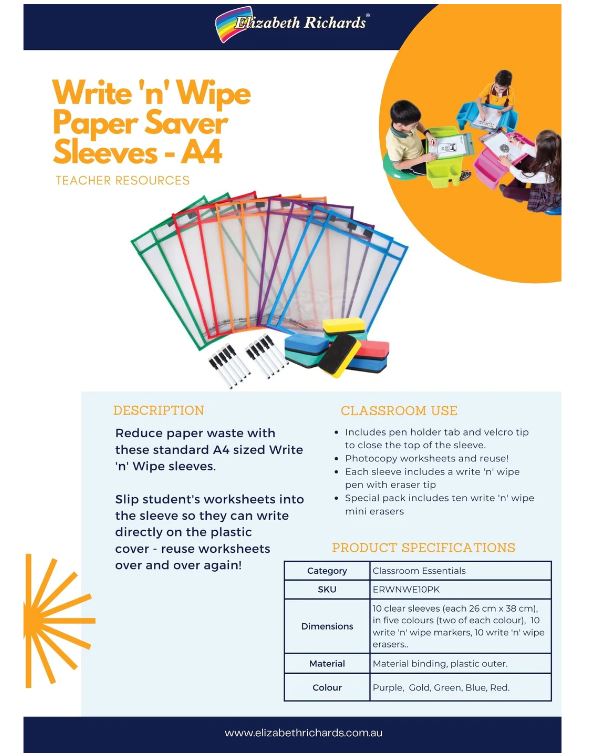Write N Wipe Paper Saver Sleeves - A4 Pack Of 10