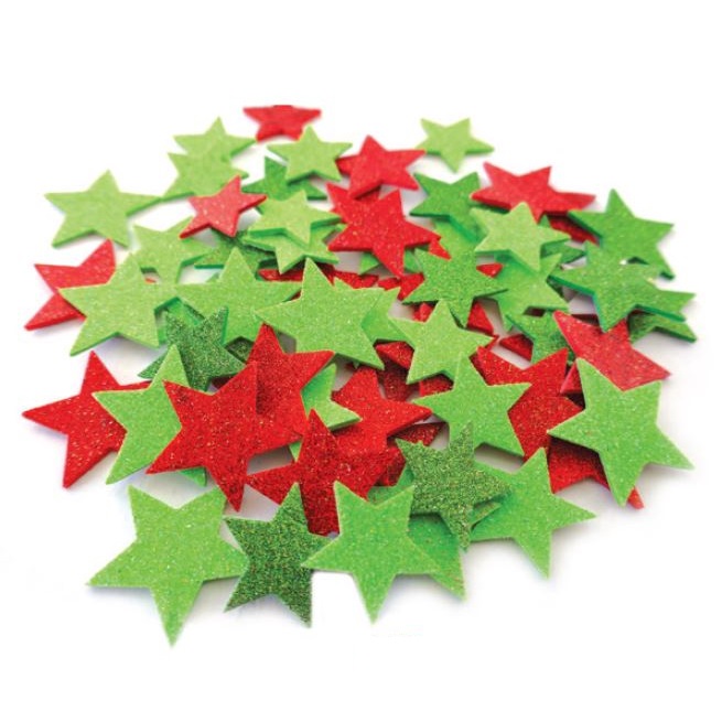 Foam Christmas Glitter Stars 250pack - Xmas Colours