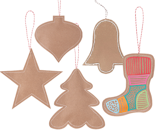 Stitched Kraft Christmas Ornaments 