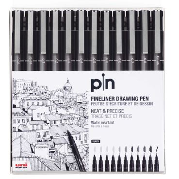 Uni Pin Fine Line Pens - Wallet of 12