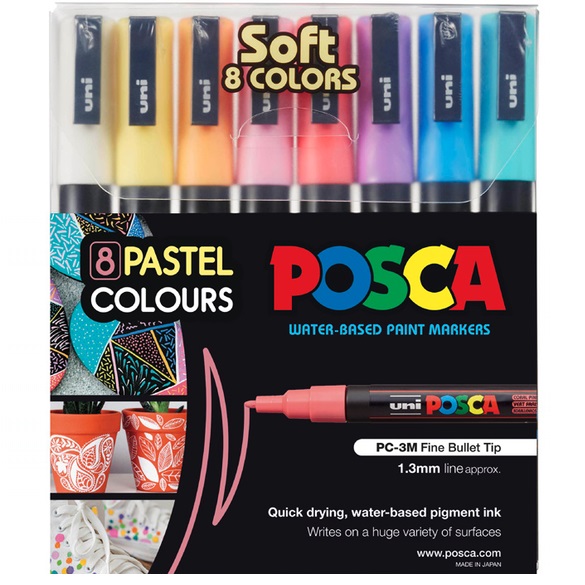 Posca Paint Markers Fine 1.3mm - Soft Wallet of 8