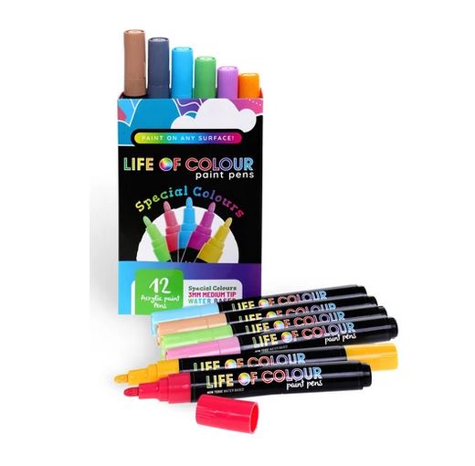 Essential Colours Brush Tip Acrylic Paint Pens - Set of 16 - Life