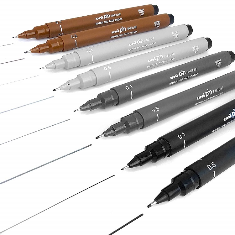 Uni Pin Fine Line Pens - Box of 12 mixed colours