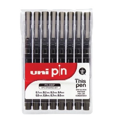 Uni Pin Fine Line Pens - Wallet of 8