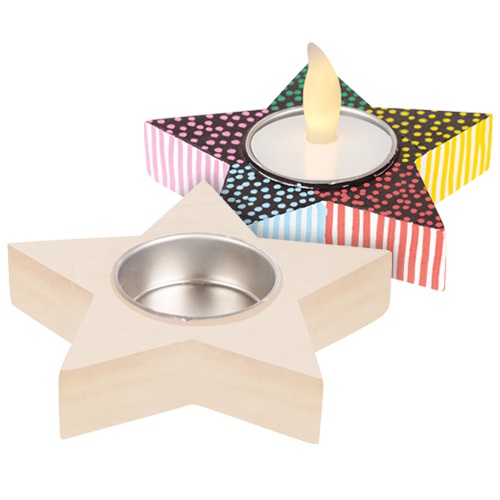 Wooden Tea Light Holder Star 5pack