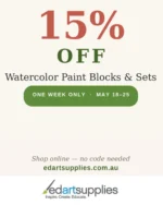 A little something for your palette ?

For one week only, selected watercolor paint block and sets are 15% OFF!

Whether you’re refreshing your studio palette, gearing up for plein air season, or treating the painter in your life, now’s the time to do it.

? On now through Monday, May 25 ? Shop online — no code needed, discount applied at checkout ? edartsupplies.com.au (link in bio)

Inspire. Create. Educate. ? 

#watercolor #fyp #paintblocks #watercolorset #artsupplies